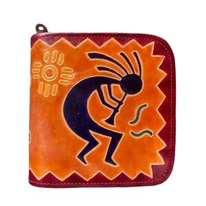 Vintage Kokopelli Southwest Native American Genuine Leather CD/DVD Case Wallet